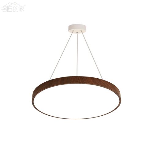 餐厅吊灯中古风胡桃木色圆形简约现代卧室新中式led客厅复古灯具 - 图3