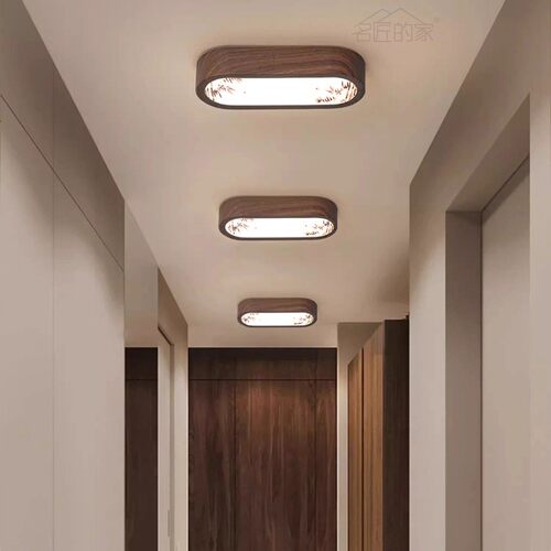宋代美学护眼LED长条胡桃木纹过道阳台餐厅过道玄关中山吸顶灯具 - 图2