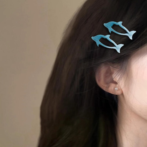 多巴胺蓝色海豚发夹边夹侧边甜美bb夹碎发刘海夹发卡2025新款发饰 - 图0