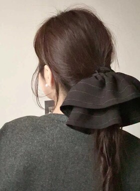韩系双层条纹裙摆大肠发圈低马尾扎头发头饰2025新款高端头绳发绳