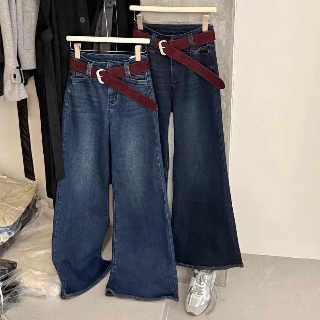 SALIN莎琳7701巨显瘦加绒复古港风微喇不贴腿牛仔裤弹力直筒长裤,淘宝优惠券,粉丝福利购,淘宝优惠卷