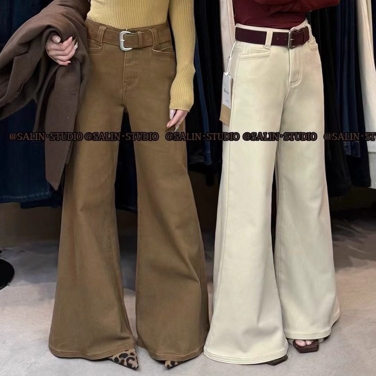 SALIN莎琳7701巨显瘦加绒复古港风微喇不贴腿牛仔裤弹力直筒长裤,淘宝优惠券,粉丝福利购,淘宝优惠卷