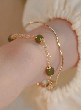 烟雨江南天然和田玉手镯ins小众设计轻奢复古高级感百搭手链