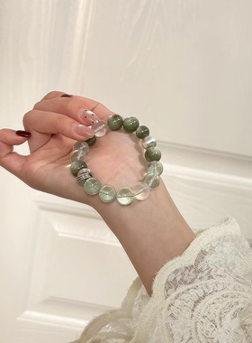 天然绿萤石绿锂云母清新冰透水晶手串补木喜木高级感小众设计手饰