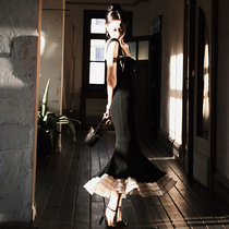 Xiao Li XIAOLI night Song Goethe Acetic Acid Knit Harness Bag Hip dress Long dress Autumn winter Advanced Slim Fish Tail Skirt