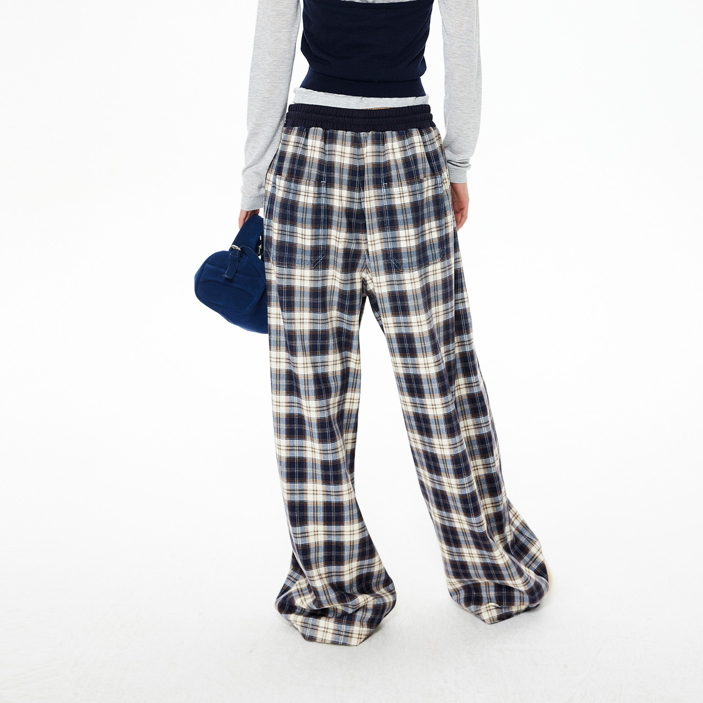 【baby同款】REVAN芮范2025冬季新品季抽绳格纹阔腿裤RL91302080 - 图1