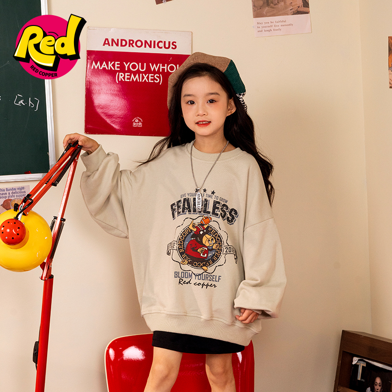 redcopper童装男童女童2025新款春秋季上衣儿童美式小牛印花卫衣