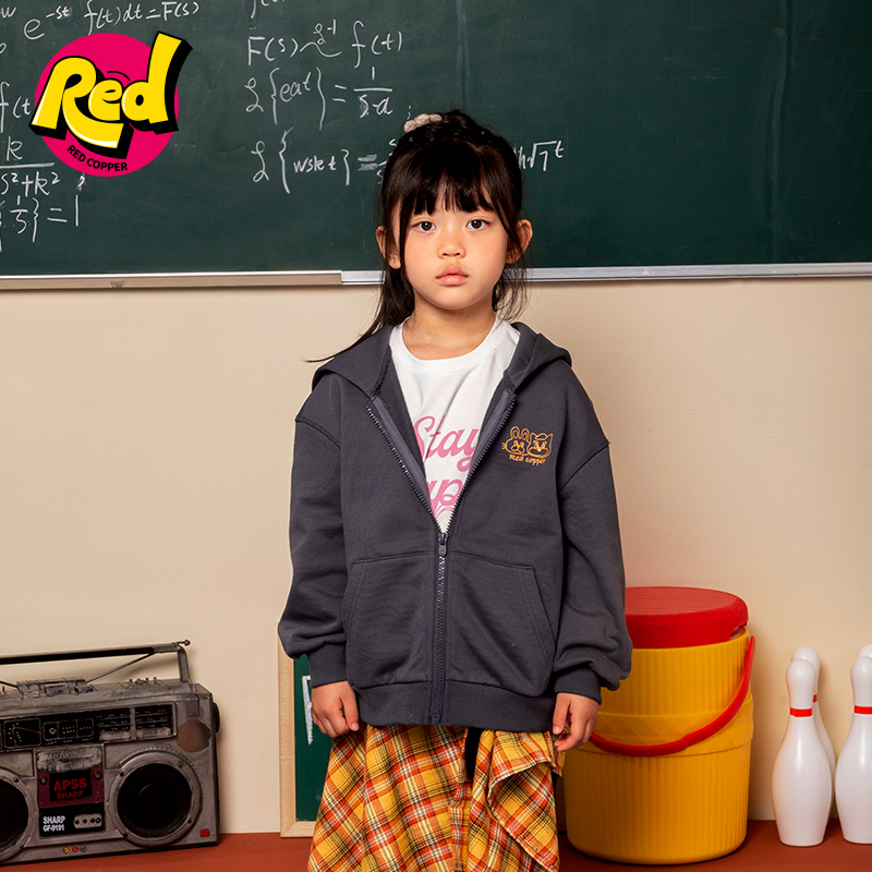 redcopper儿童2024秋冬新款儿童休闲上衣男童手绘印花连帽卫衣潮