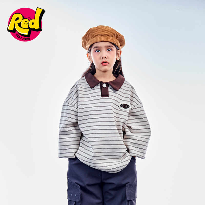 redcopper童装男女童2024秋冬新款上衣儿童美式polo衫加绒长袖T恤