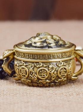 黄铜聚宝盆手把件装饰品
