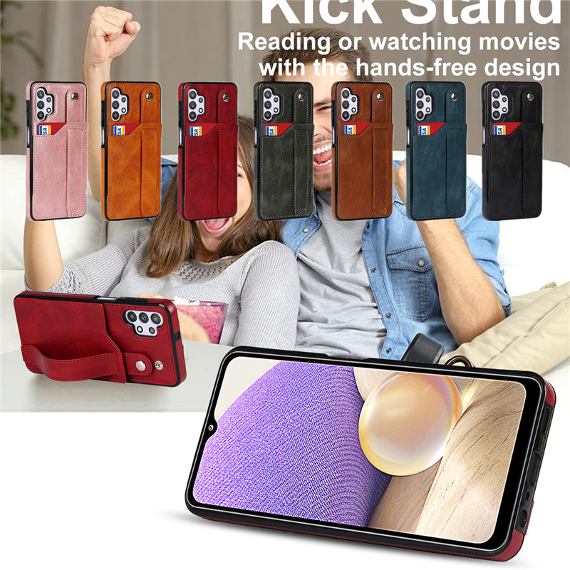 适用samsung note20ultra三星A32 5G手机壳galaxy a52插卡a72皮套腕带case防摔卡包外壳card cover wristband-图1