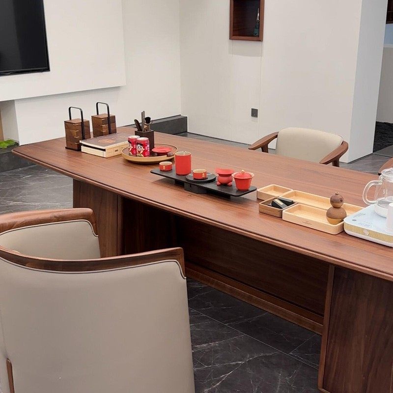 新中式北美黑胡桃木茶桌高端酒店家用办公室现代简约实木茶台定制,淘宝优惠券,粉丝福利购,淘宝优惠卷