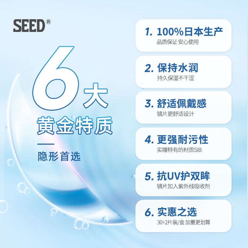 SEED实瞳京樱多焦点远视隐形眼镜日抛32片透明片高透氧-图1