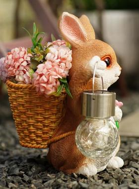 可爱兔子花盆太阳能布景观灯花园户外庭院幼儿园装饰摆饰多肉盆栽