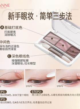 限量日本cezanne 倩诗丽三色眼影盘清透细闪渐变珠光初学者