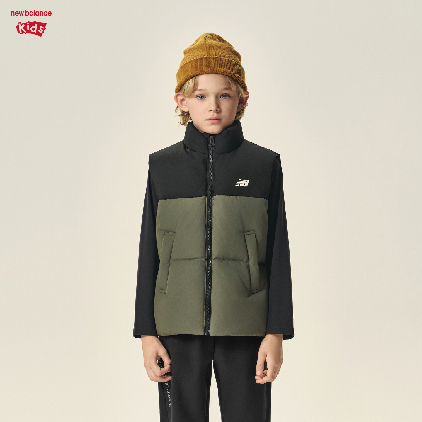 New Balance nb童装男女儿童2025年新款撞色拼接时尚立领羽绒马甲