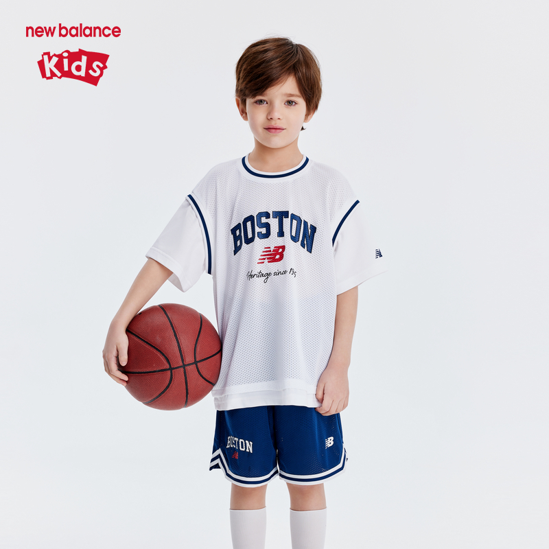 New Balance nb童装男女儿童夏季新款假两件运动篮球服两件套装