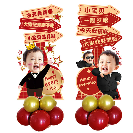 迎宾牌宝宝生日男孩西装周岁头像满月布置百日宴装饰百天kt板立牌