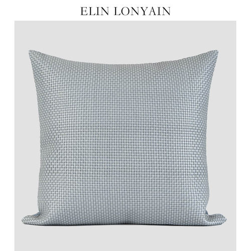 ELIN LONYAIN现代简约轻奢黑白千鸟格蓝色灰色绗缝样板房抱枕搭毯 - 图0
