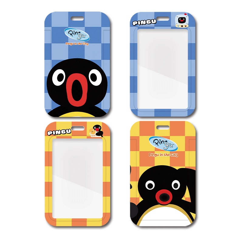 pingu企鹅惊讶挠头表情创意横版卡套带伸缩扣挂绳带易拉扣公交学生饭卡银行卡身份证校园证挂脖胸牌 - 图3