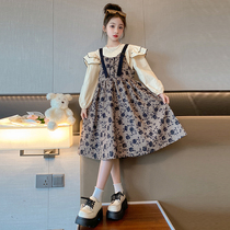 Girl Shatters Dress Code Dress Spring Autumn 2023 New Foreign Air Trendy CUHK Children Long Sleeve Shirt Two Sets Dresses