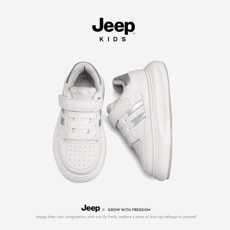 jeep儿童小白鞋女童男童2025春季新款鞋子软底运动鞋板鞋白色春秋