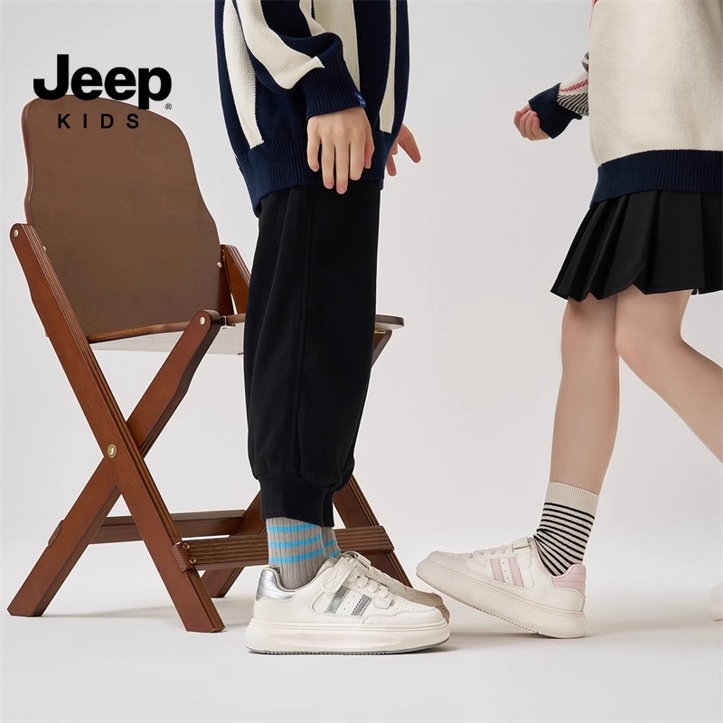 jeep儿童小白鞋女童男童2025春季新款鞋子软底运动鞋板鞋白色春秋