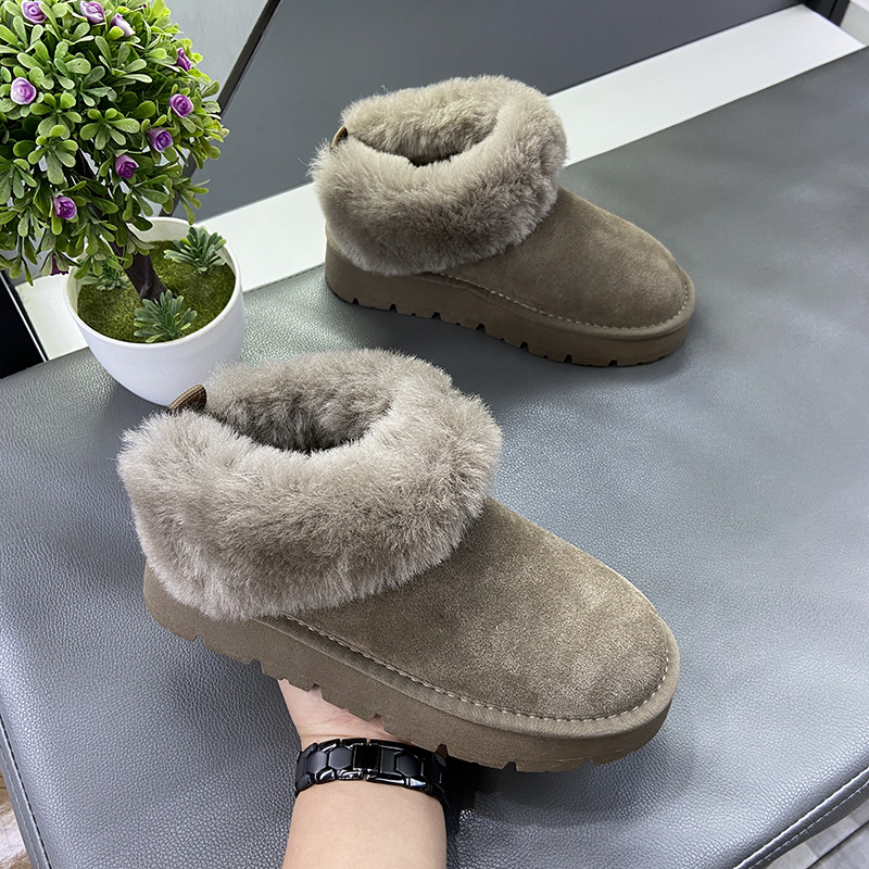 【娜家鞋店】女鞋冬季毛毛鞋真皮羊毛加绒加厚时尚仙女风雪地靴潮 - 图0