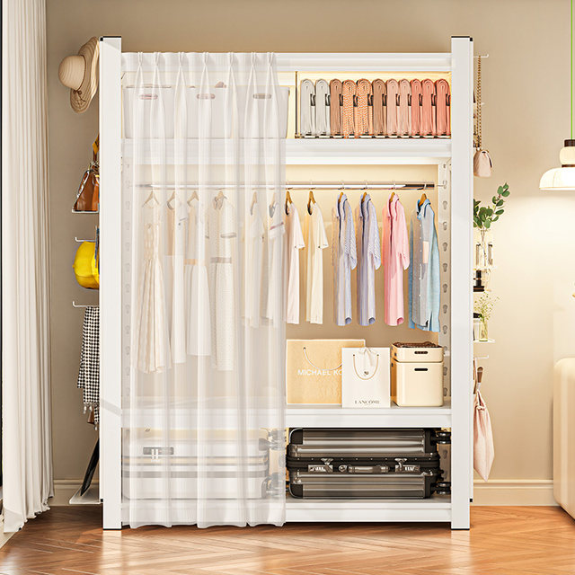 Hangers and Wardrobe Household Clothes Hanger Multi-layer Dust-proof Simple Bedroom Open Storage Cabinet Clothes Angle Steel Clothes Rack
