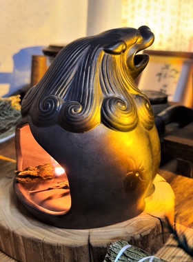 神兽◆手作陶瓷香薰炉净化空间圣木鼠尾草雪松炉燃烧托盘植物香薰