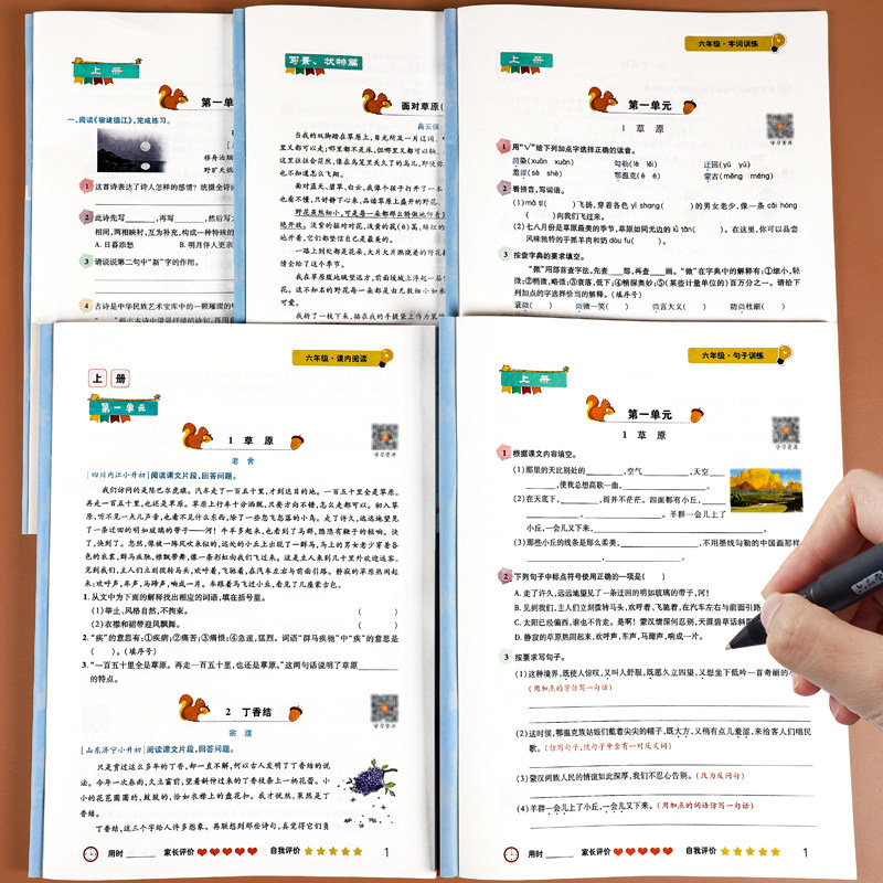六年级上册下册语文专项训练看拼音写词语句子训练近反义词人教版教材同步练习册组词造句阅读理解强化练习题课堂笔记复习资料书