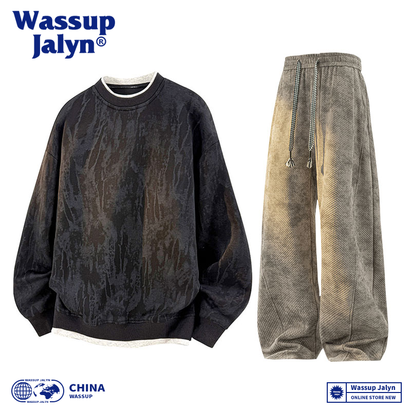 WASSUP JALYN休闲运动套装男秋冬宽松脏脏大码卫衣长裤情侣两件套,淘宝优惠券,粉丝福利购,淘宝优惠卷
