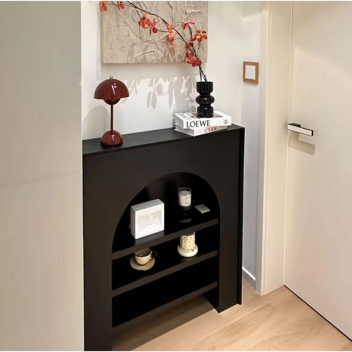 法国点燃壁炉装饰橱柜黑色背景墙走廊显示入口橱柜货架家庭客厅 - 图0