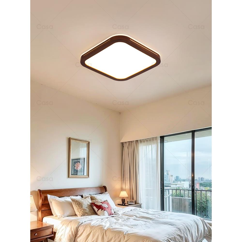 全光谱卧室实木吸顶灯超薄护眼复古书房灯黄铜中式客厅灯casa照明 - 图1
