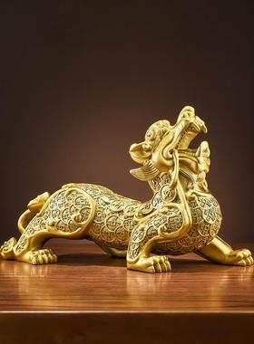 铜掌柜貔貅摆件一对黄铜皮丘皮休家居办公室客厅装饰开业礼铜貔貅