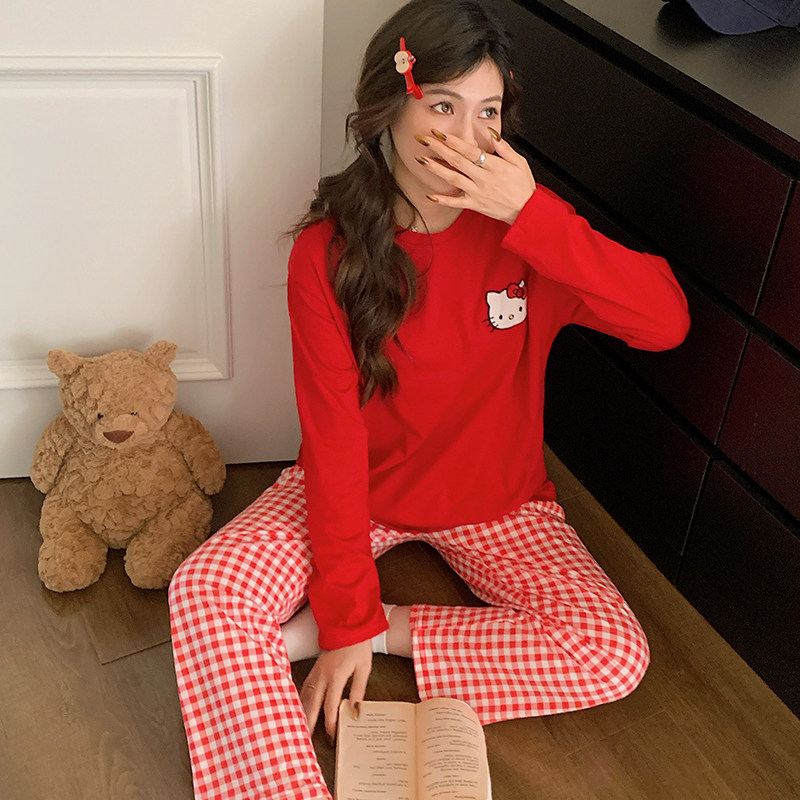 本命年红色圣诞纯棉睡衣女款长袖春秋冬季2026新款全棉卡通家居服,淘宝优惠券,粉丝福利购,淘宝优惠卷