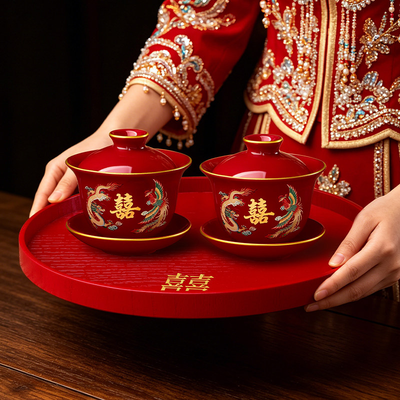 Tea cup wedding toast wedding dragon and phoenix cup to bowl