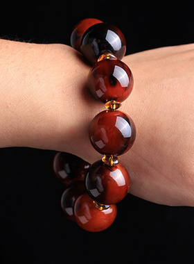 天然牛角手串珍贵暗红色系圆珠佛珠手串男士手链x