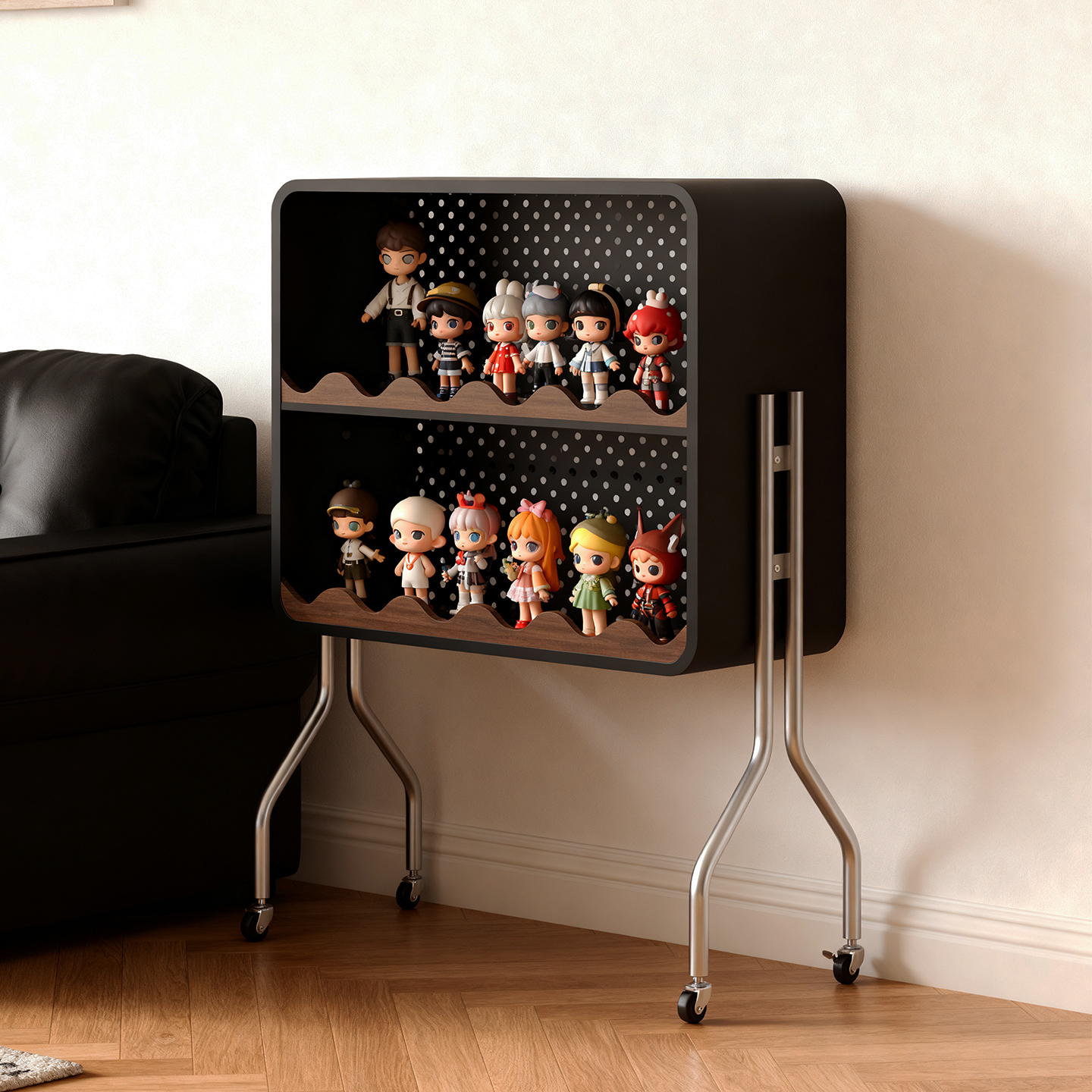 手办展示柜盲盒收纳痛柜中古风家用积木陈列柜玩具摆件移动置物架 - 图2