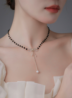 仙姬黑色蝴蝶结颈链2023新款