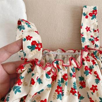 ເດັກຍິງ Camisole Set Floral Fashionable Vest + Denim Shorts two-piece Set Summer Suspenders for Children