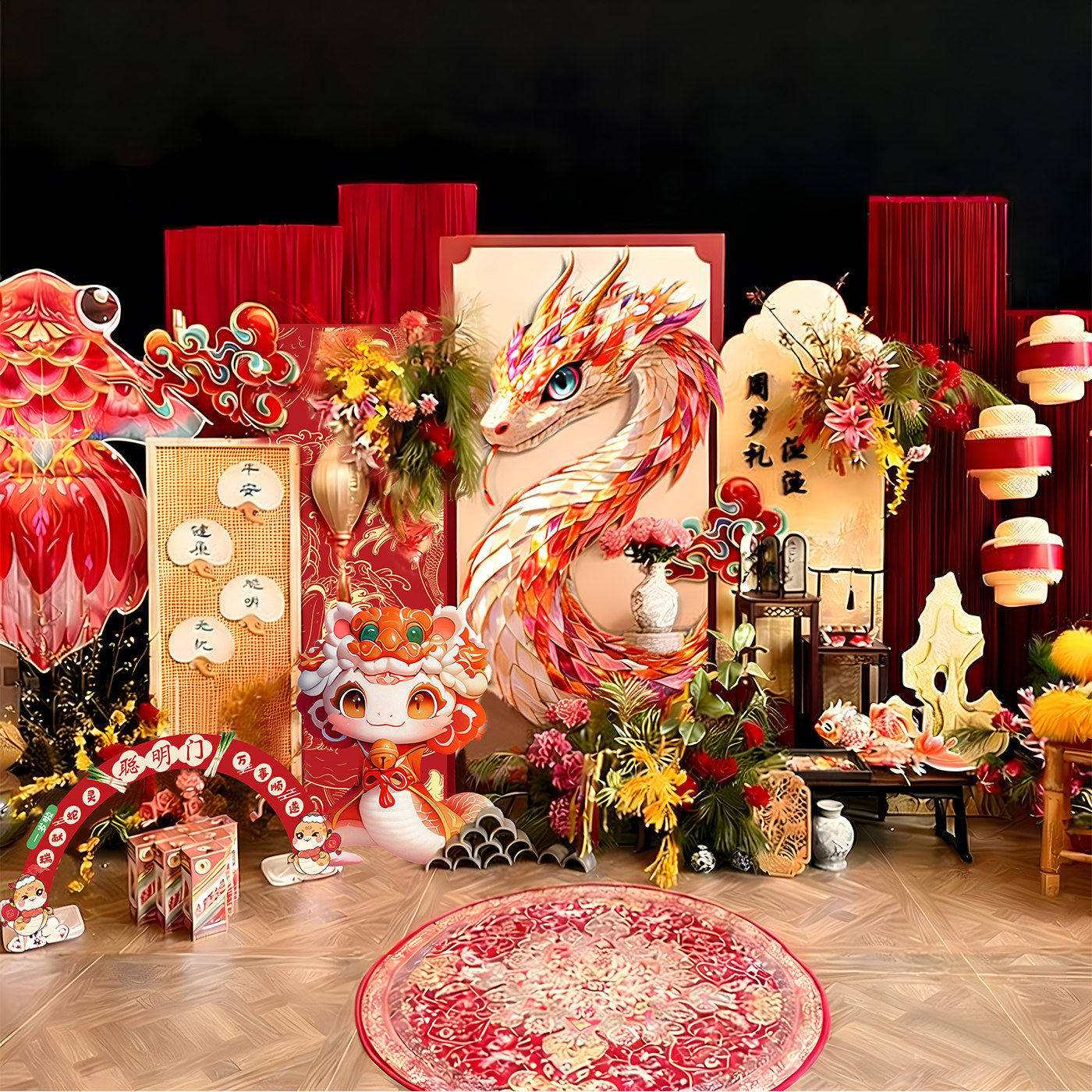 蛇宝宝周岁生日装饰场景布置kt板定制男女孩满月百天场景全背景墙,淘宝优惠券,粉丝福利购,淘宝优惠卷