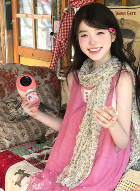 2025新款褶皱小碎花丝巾日系田园风甜美小清云南大理旅行围巾薄夏