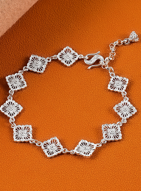 银千造 足银花丝手链手工编织纯银990女款国风银手环精致轻奢手串