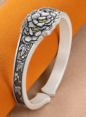 银千造国色风华999牡丹银手镯