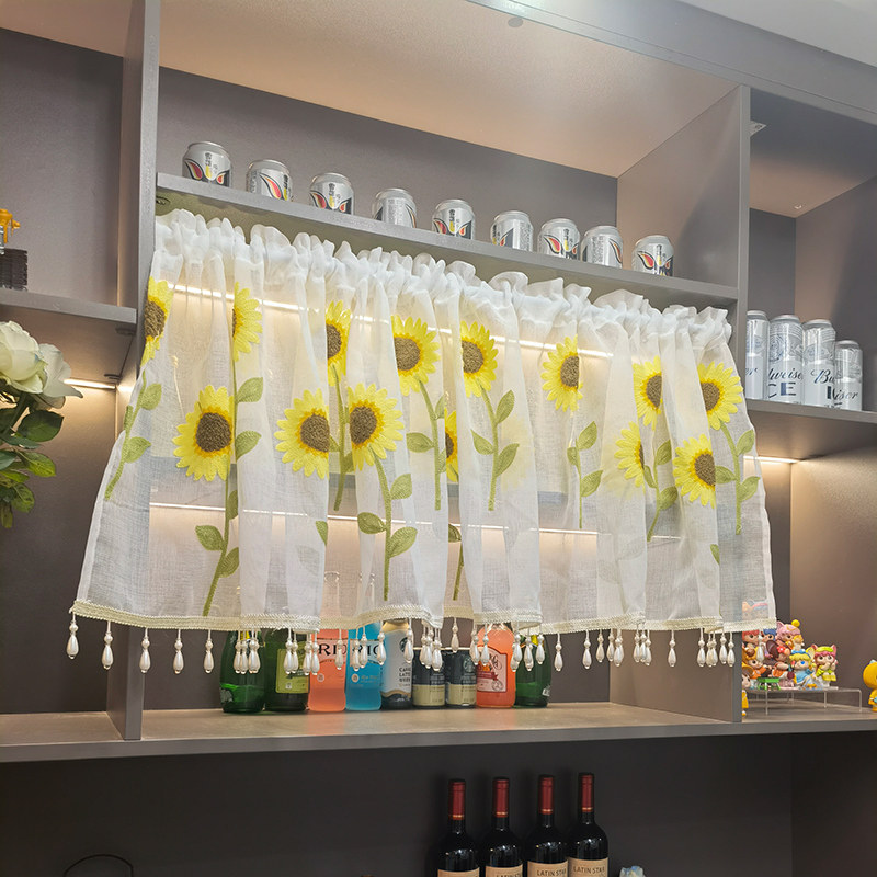 太阳花绣花纱帘防尘帘柜帘遮挡帘蕾丝装饰帘挂帘门帘酒柜橱柜装饰,淘宝优惠券,粉丝福利购,淘宝优惠卷