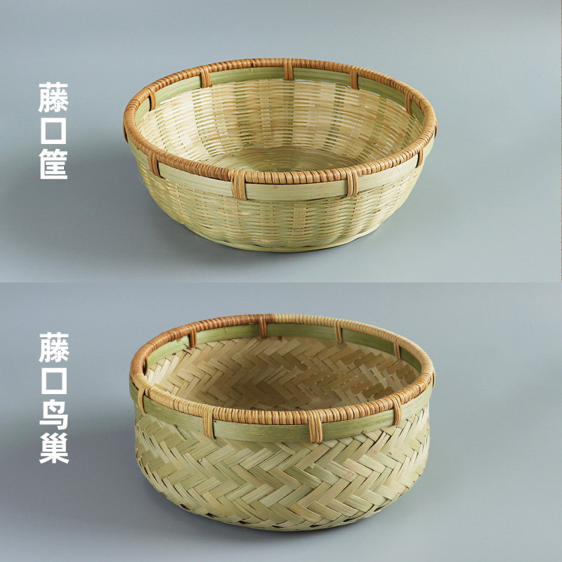 竹之俏竹编制品篮子家用圆形竹筐农家手工编织竹青筐零食筐馒头筐_虎窝淘