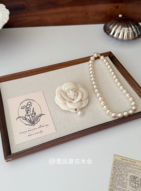 实木首饰托盘珍珠项链托盘盒耳环项链戒指展示架拍照道具看盘复古