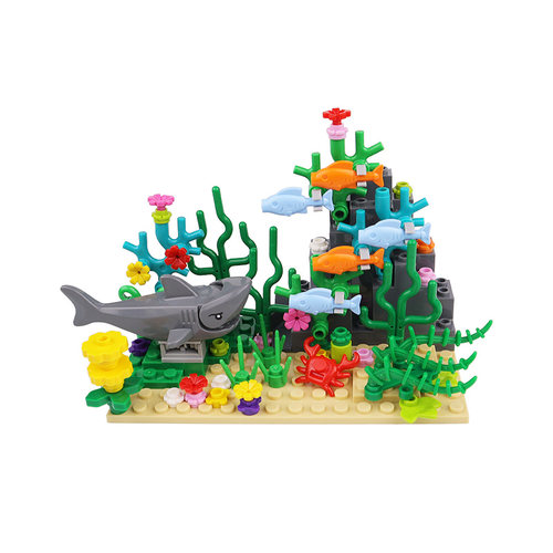 适用于乐高海底世界海洋动物海豚鲨鱼场景配件大白鲨积木人仔玩具 - 图3