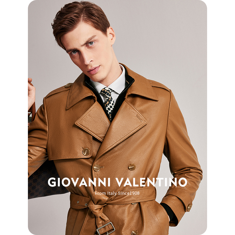 GIOVANNI VALENTINO秋冬季新款2024真皮皮衣外套男牛皮中长款风衣 - 图2